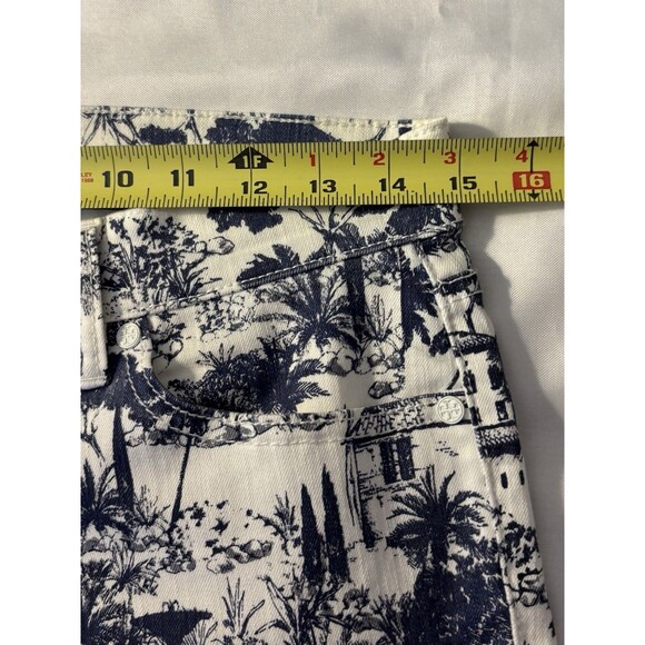 TORY BURCH Coastal Print Cropped Jeans Women 27 White Blue Mid Rise Slim - Picture 11 of 13